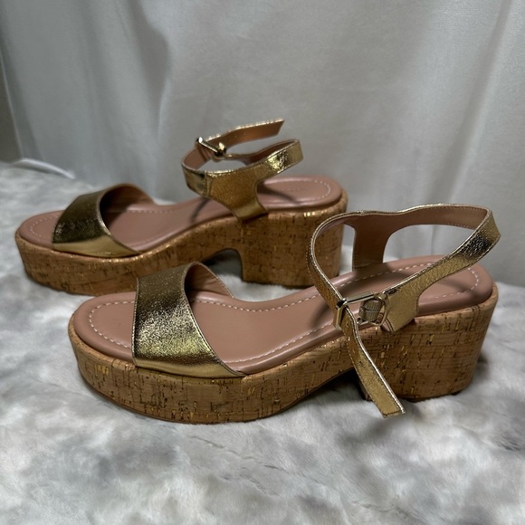 Nordstrom Gold Cork Strap Leather Claudia Sandals 9.5 - Picture 3 of 6